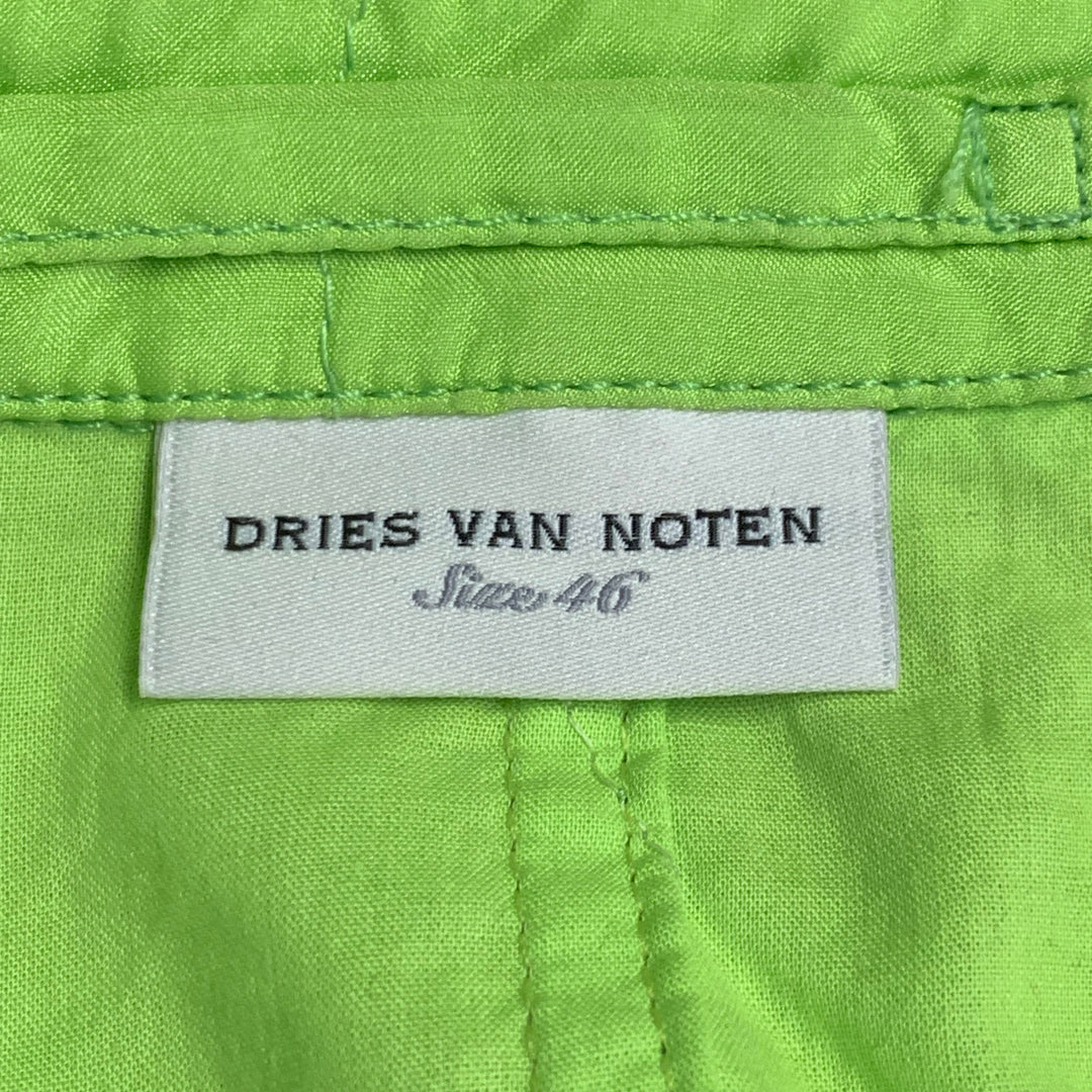 DRIES VAN NOTEN Size 36 Green Lime Silk Cotton Quilted Notch Lapel Jacket