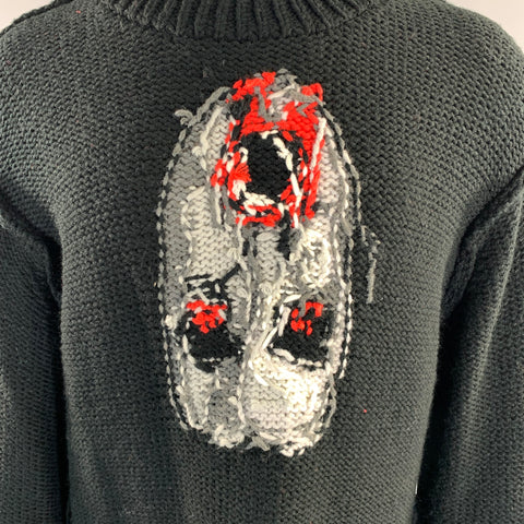 DOUBLET Size L Black White & Red Knitted Wool & Acrylic Crew Neck Sweater