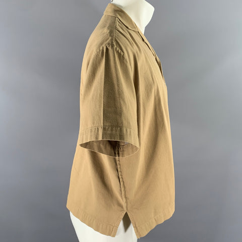R. SWIADER Size S Camel Cotton Blend Cropped Camp Short Sleeve Shirt