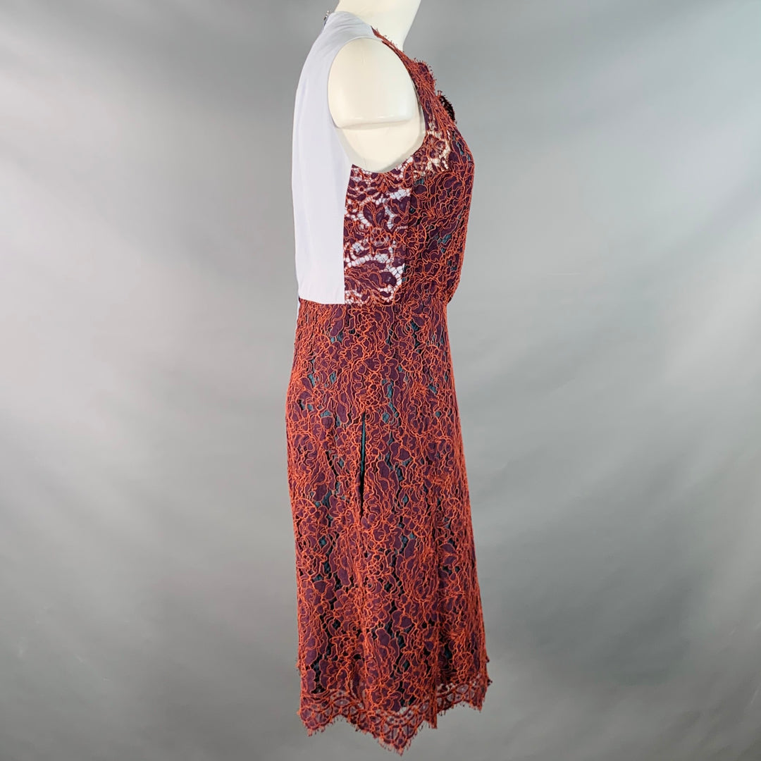 CARVEN Size M Orange Purple Guipure Lace Sleeveless Knee Length Cocktail Dress