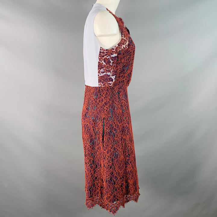 CARVEN Size M Orange Purple Guipure Lace Sleeveless Knee Length Cocktail Dress