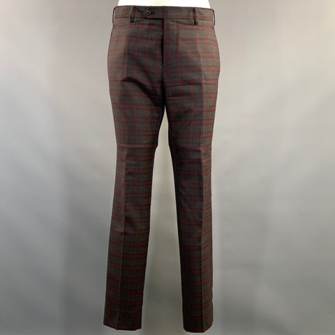VALENTINO FW2017 Chest Size 38 Grey Burgundy LV3CE5003ER Plaid Wool 32 32 Suit