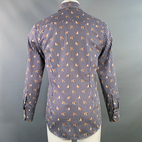 ETON Size M White Blue Checkered Cotton Curved Cutaway Long Sleeve Shirt
