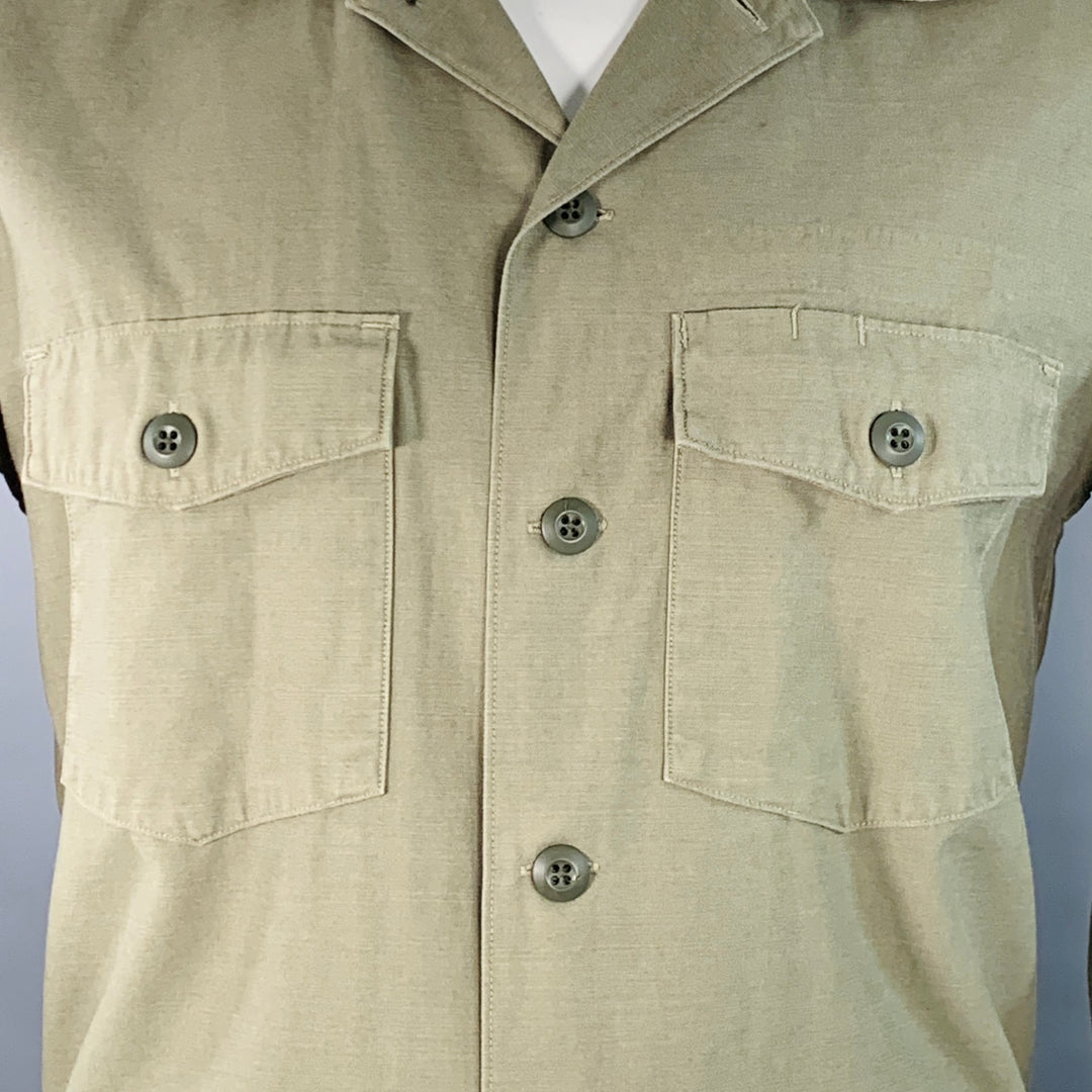 NONNATIVE Size XL Green Olive Cotton Two Pockets Long Sleeve Shirt