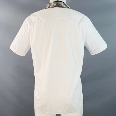 HAIDER ACKERMANN Size S White Beaded Cotton Crystals Hidden Placket Short Sleeve Shirt