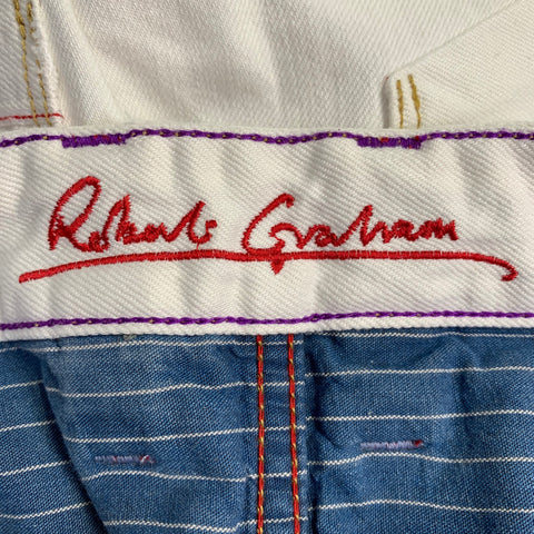 ROBERT GRAHAM Size 36 White Contrast Stitch Cotton Straight Distressed Jeans