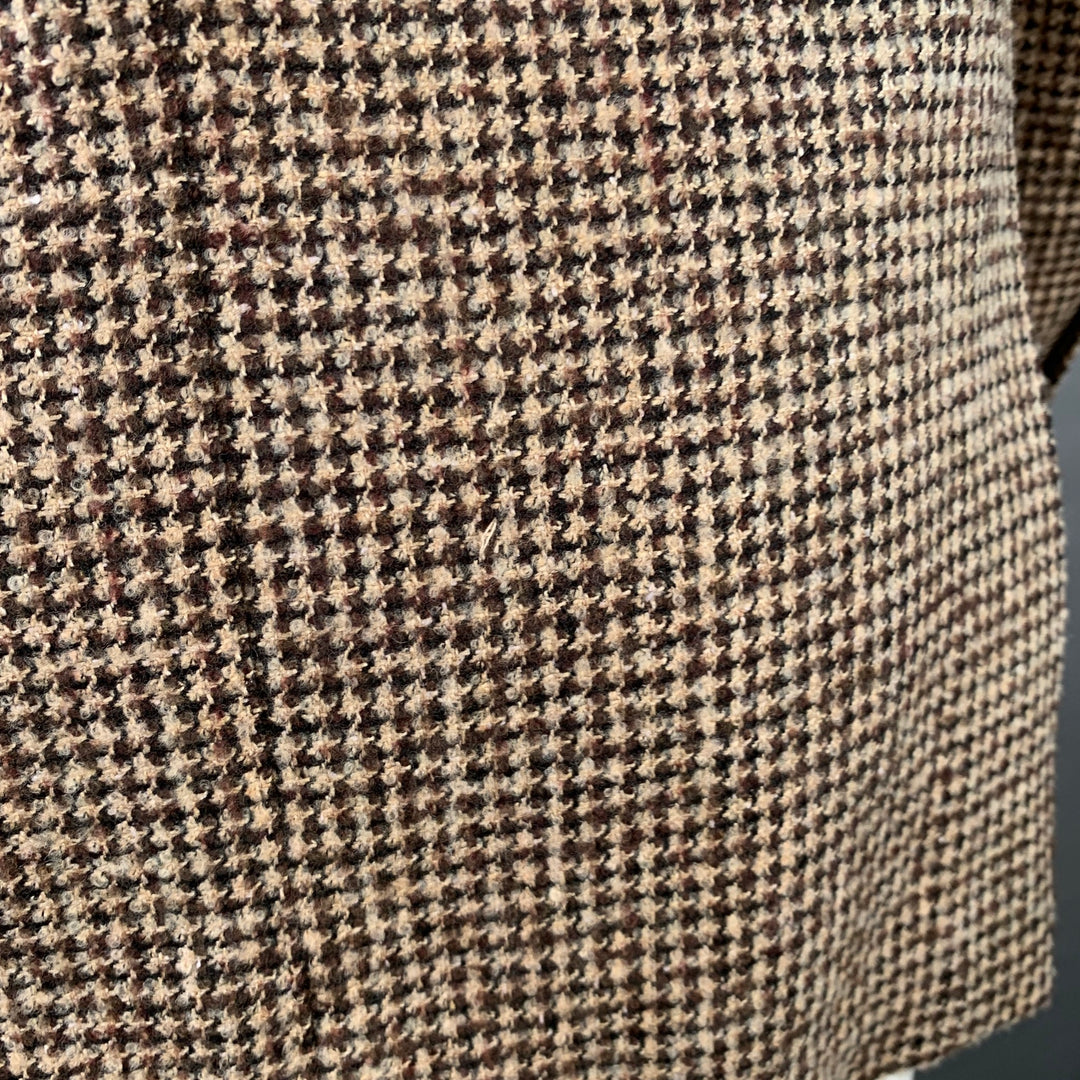 SAKS FIFTH AVENUE Size 40 Khaki Brown Houndstooth Wool Blend Sport Coat