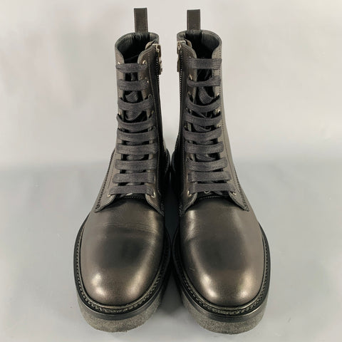 AMIRI Size 9 Black Shimmery Leather Lace-Up Boots