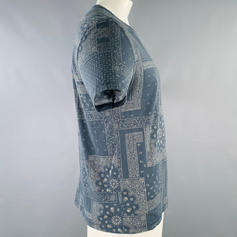 JOHN VARVATOS Size L Blue Grey Bandana Pima Cotton Crew Neck T-shirt