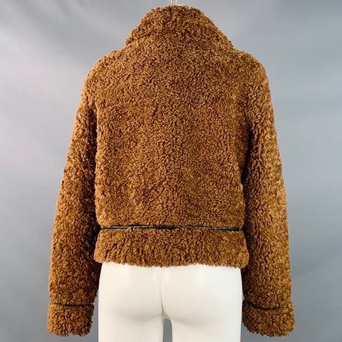 STAND STUDIO Size M Audrey Brown Black Polyester Faux Fur Teddy Jacket