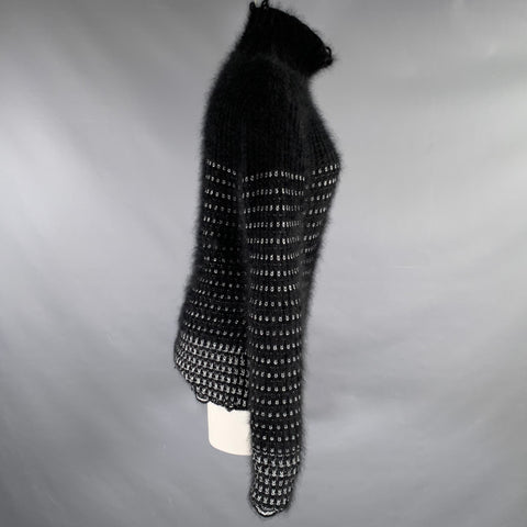BALMAIN Size 6 Black Silver Angora Woven Pull On Sweater