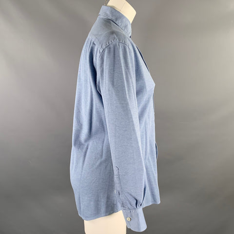 ZEGNA Size S Blue Heather Cotton Button Down Long Sleeve Shirt