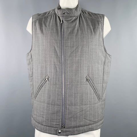 ELEVENTY Size XXXL Grey White Pinstripe Wool Blend Vest