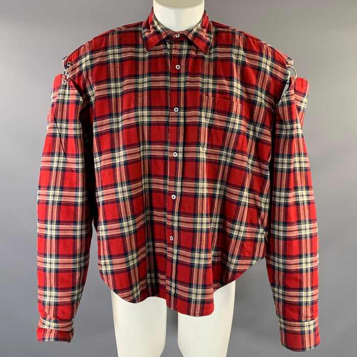 VETEMENTS 2017 Size S Red White & Navy Cotton Plaid Button Up Shirt