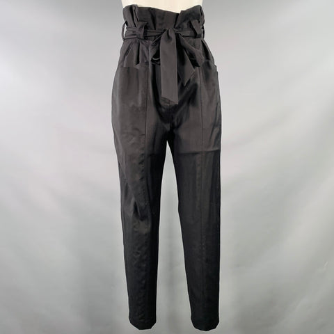 IRO Size 4 Black Wool High Waisted Belted Tapered Dress Pants