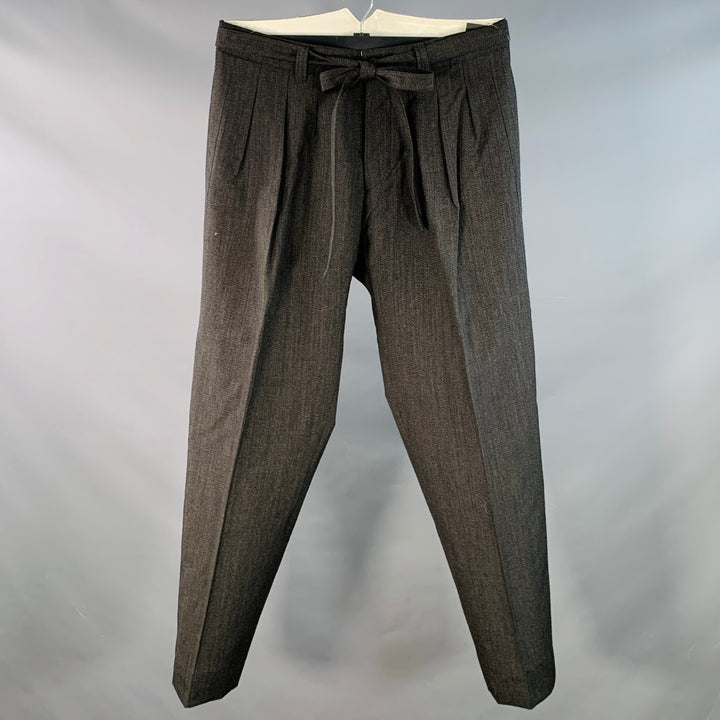 VISVIM Size L Hakama Charcoal Wool Linen High Waisted Pleated Belted Dress Pants