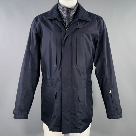 ZEGNA SPORT Size M Navy Polyester Zip Up Coat