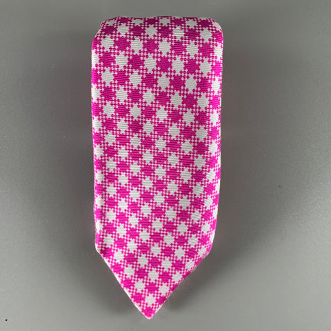KITON Pink White Houndstooth Silk Tie