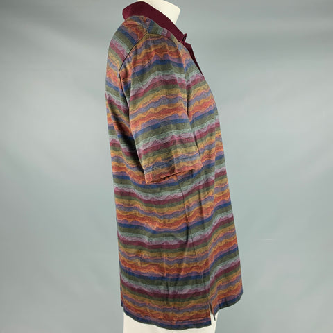 BUGATCHI UOMO Size L Multi Color Stripe Cotton Buttoned Polo