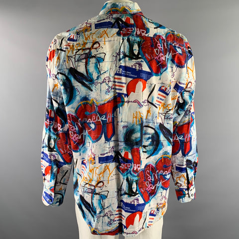 ROBERT GRAHAM Size XXL White Red Blue Graphic Cotton Long Sleeve Shirt
