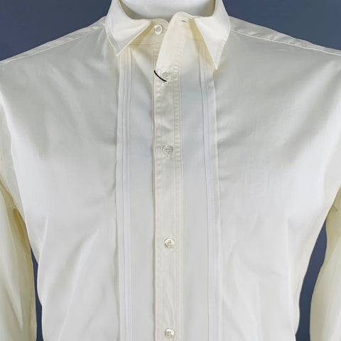 Chemise à manches longues TOM REBL taille L en mélange de coton beige et boutonnée