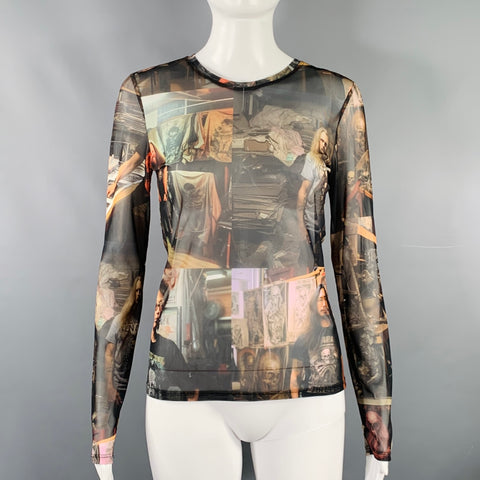 PUPPETS & PUPPETS Size M Metal Friends Black Multi Color Polyester Blend Print Casual Top