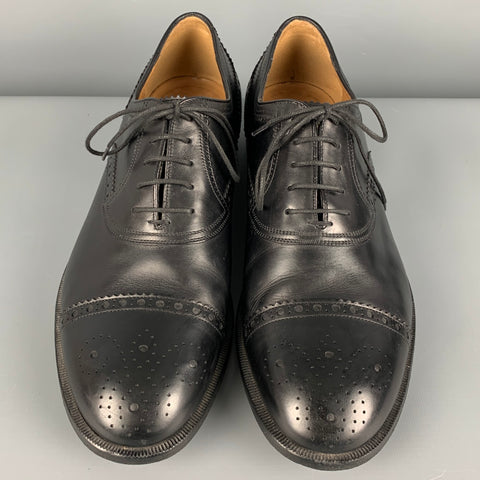 GUCCI Size 9.5 Black Perforated Leather Oxford Cap Toe Lace Up Shoes