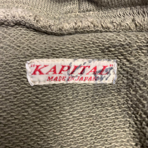 KAPITAL Size L Olive Patchwork Cotton Hooded Sweatshirt