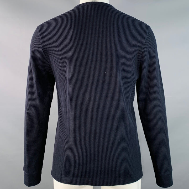 VINCE Size S Navy Waffle Knit Cotton Blend Henley Pullover