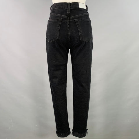 RE/DONE Size 28 Black Cotton Blend Distressed High Waisted Jeans
