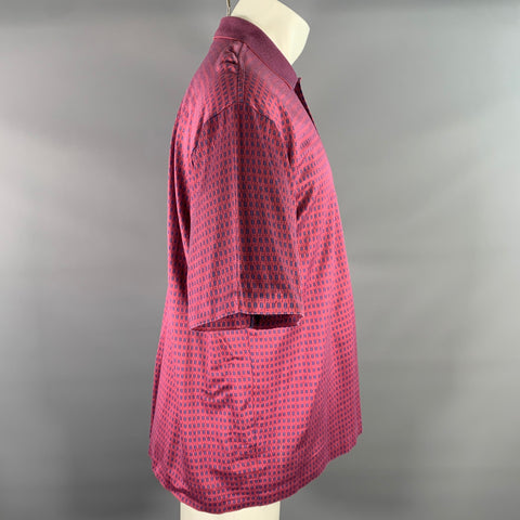 ERMENEGILDO ZEGNA Size L Burgundy Navy Geometric Cotton Buttoned Polo