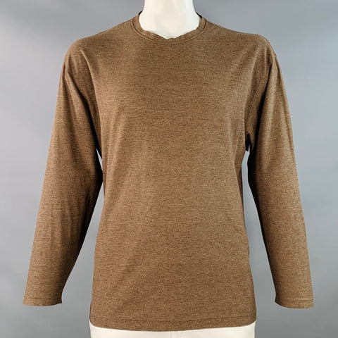 CANALI Size L Heather Brown Cotton Textured Crew Neck Pullover