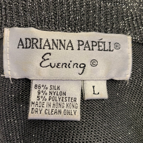 ADRIANNA PAPELL Size L Silver Grey Silk Blend 2 PC Cardigan Set