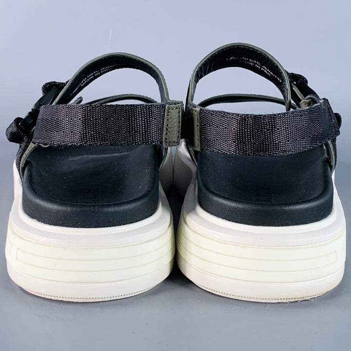 BALLY Size 7 Jere Black Charcoal Nylon Rubber Sole Buckle Sandals