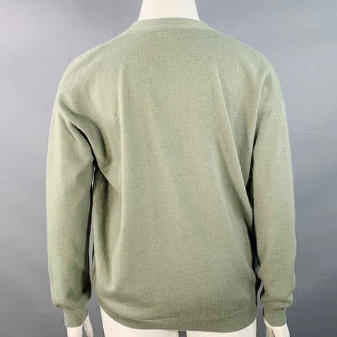 BRUNELLO CUCINELLI Size L Sage Green Cashmere Monili Beaded One Pocket V-Neck Cardigan