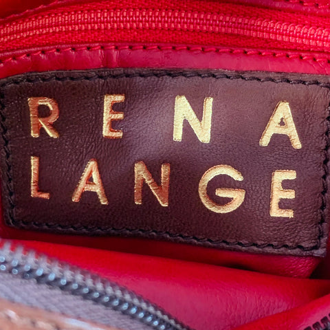 RENA LANGE Rare Brown Gold Heart Shaped Leather Crossbody Chain Handbag