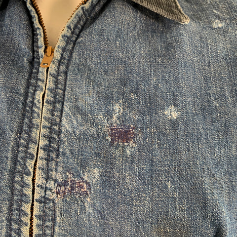 BIG MAC 1950s Size L Blue Black Distressed Denim Corduroy Collar Jacket