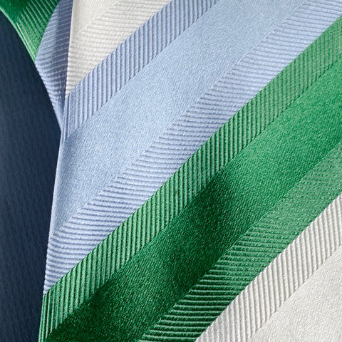 KITON Cream Blue Green Diagonal Stripe Silk Tie