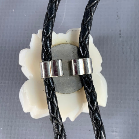 VINTAGE Black White Rose Leather Bolo Tie