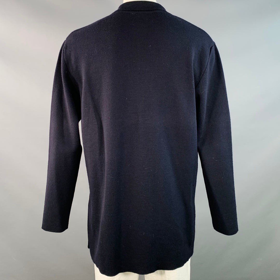 BARNEY'S NEW YORK Size L Navy Wool Button Up Cardigan