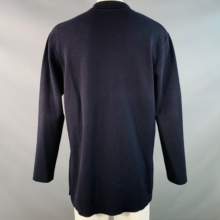 BARNEY'S NEW YORK Size L Navy Wool Button Up Cardigan