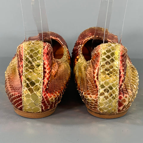 LANVIN Size 6.5 Gold Pink Snake Skin Ballet Flats