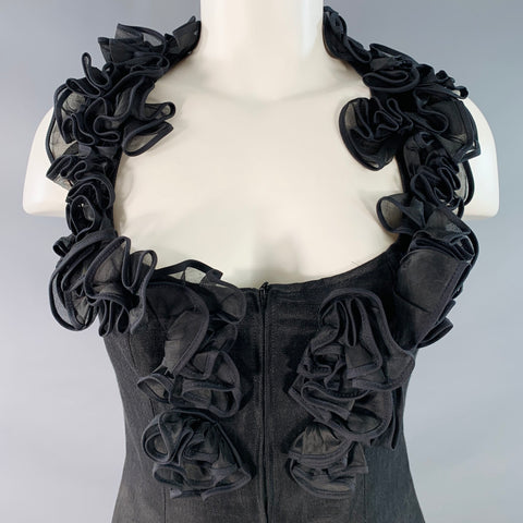 ANNE FONTAINE Size 4 Maria Black Linen Silk Embellishment Sleeveless Bustier Dress Top