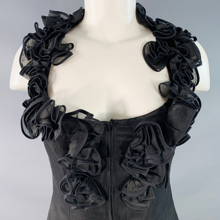 ANNE FONTAINE Size 4 Maria Black Linen Silk Embellishment Sleeveless Bustier Dress Top