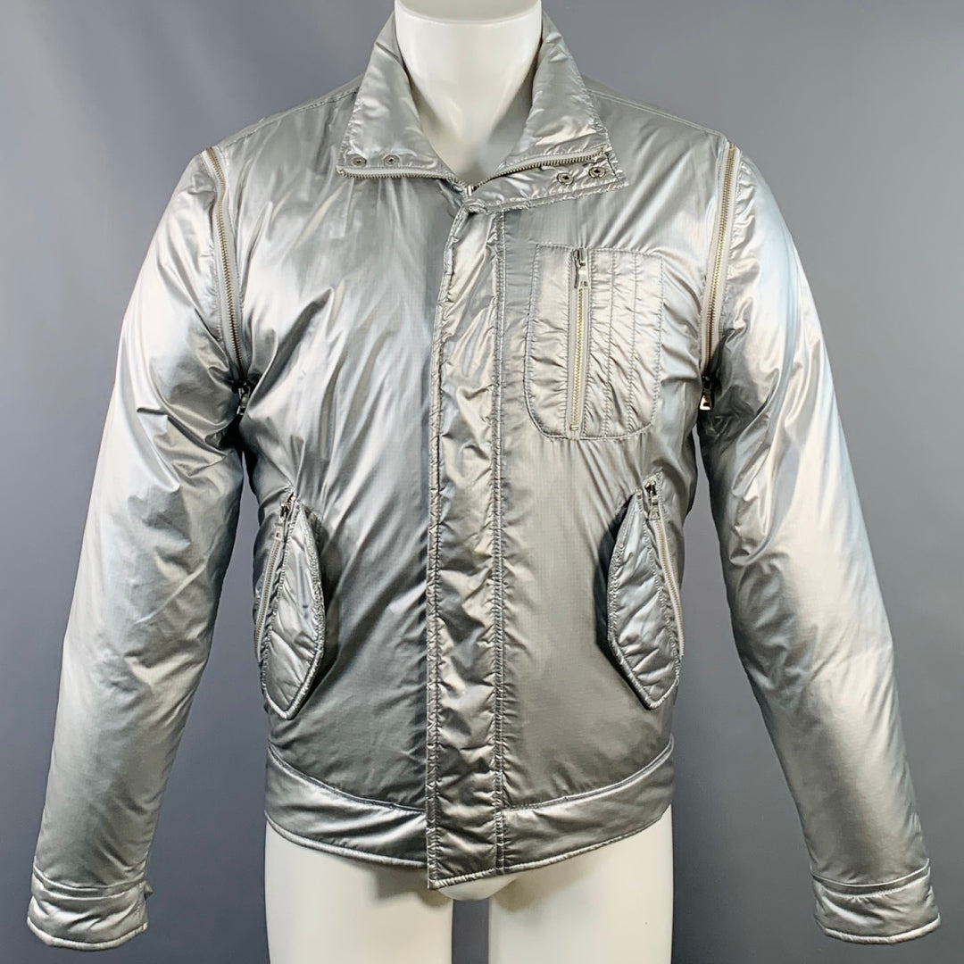 KENNETH COLE Size M Silver Metallic Polyester Zip Up Padded Vest Jacket