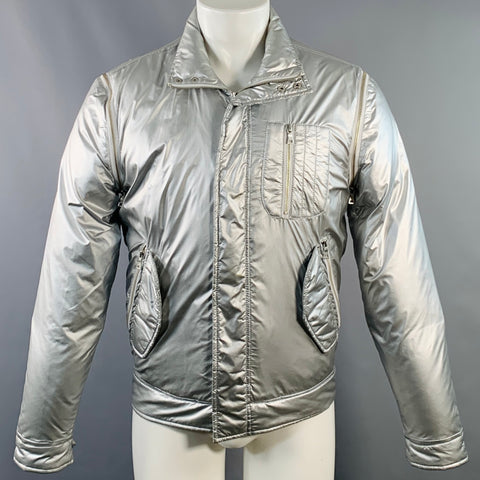 KENNETH COLE Size M Silver Metallic Polyester Zip Up Padded Vest Jacket