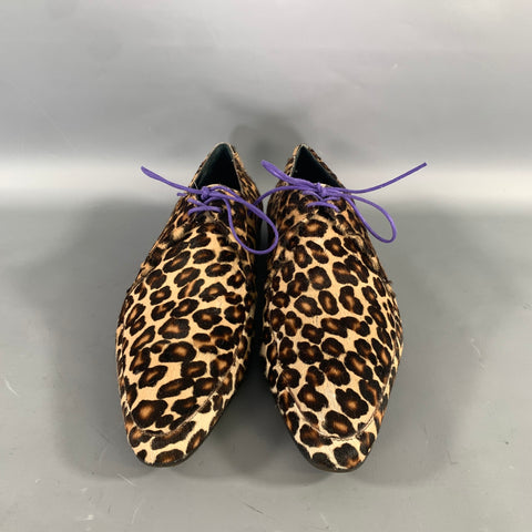 BURBERRY PRORSUM Size 11 Brown Camel Animal Print Calf skin Lace Up Shoes