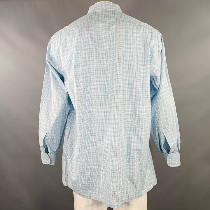 CHARVET Size L Blue Green Checkered Cotton Long Sleeve Shirt