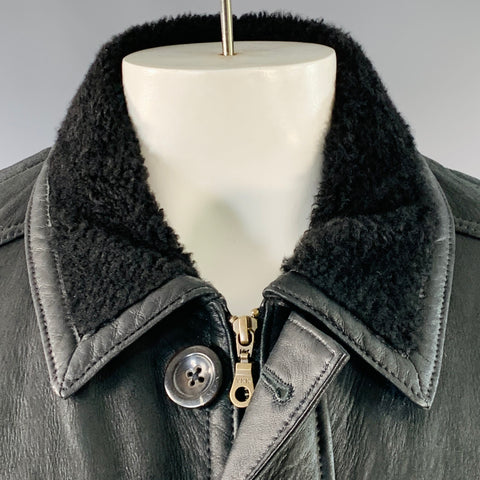 KNIGHT OF NEW ZEALAND Size L Black Lambskin Leather Zip Buttons Coat