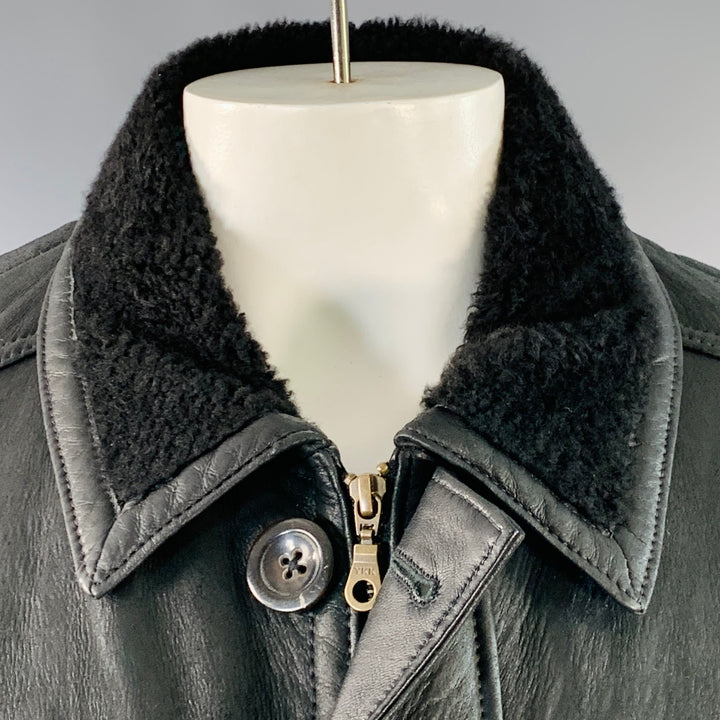 KNIGHT OF NEW ZEALAND Size L Black Lambskin Leather Zip Buttons Coat